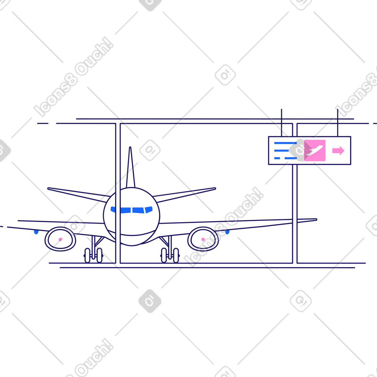 Airport with plane illustration clipart free vector graphics image in PNG