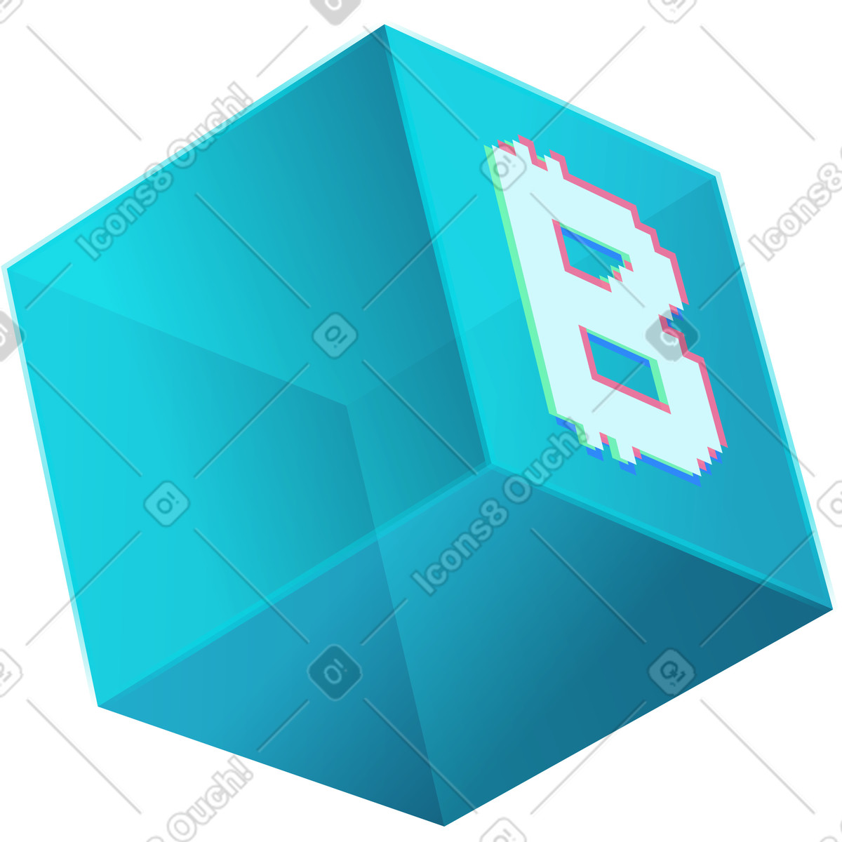 Bitcoin cube illustration in Neon style download in PNG, SVG
