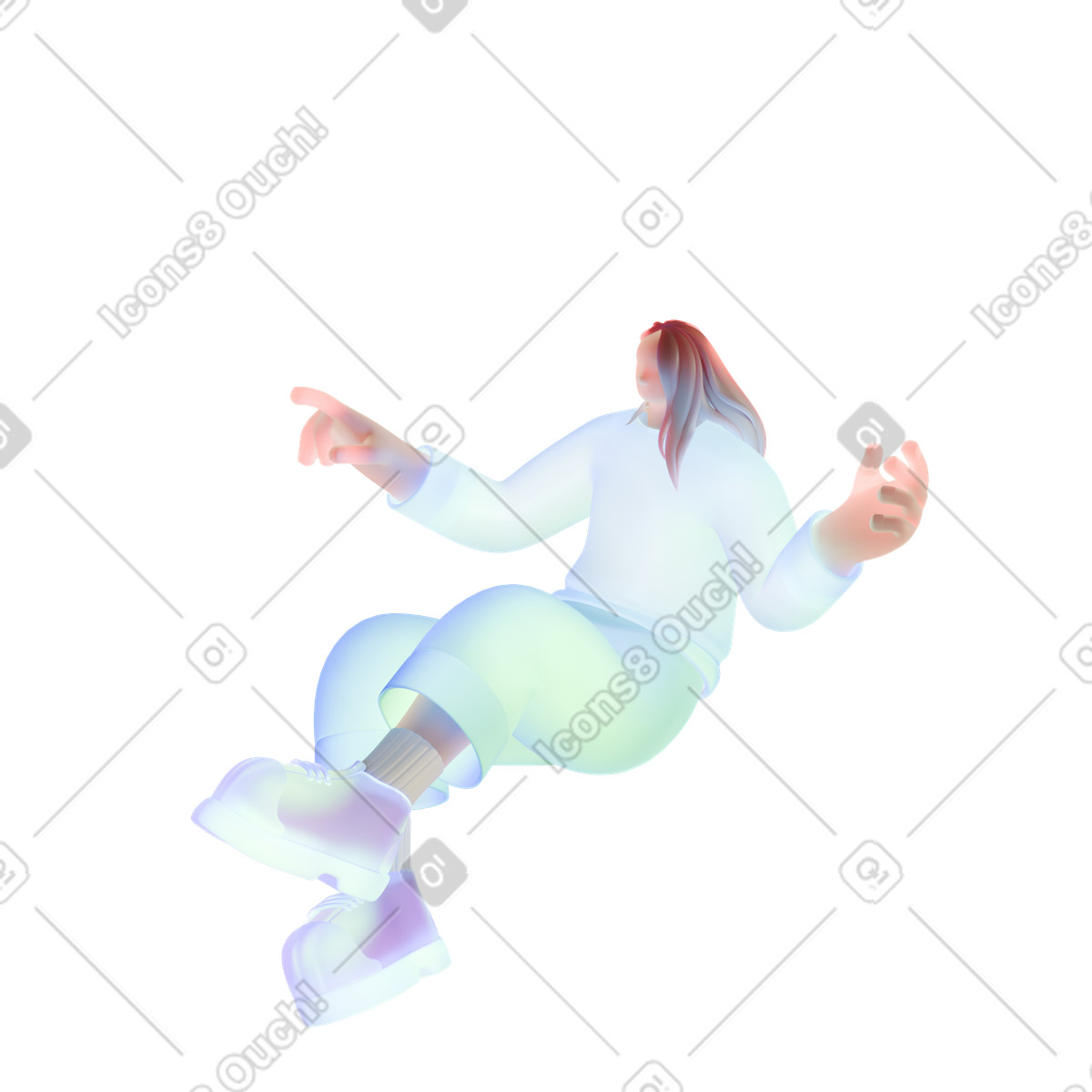 Person in luminous clothes sitting illustration 3D Airy style download PNG, SVG