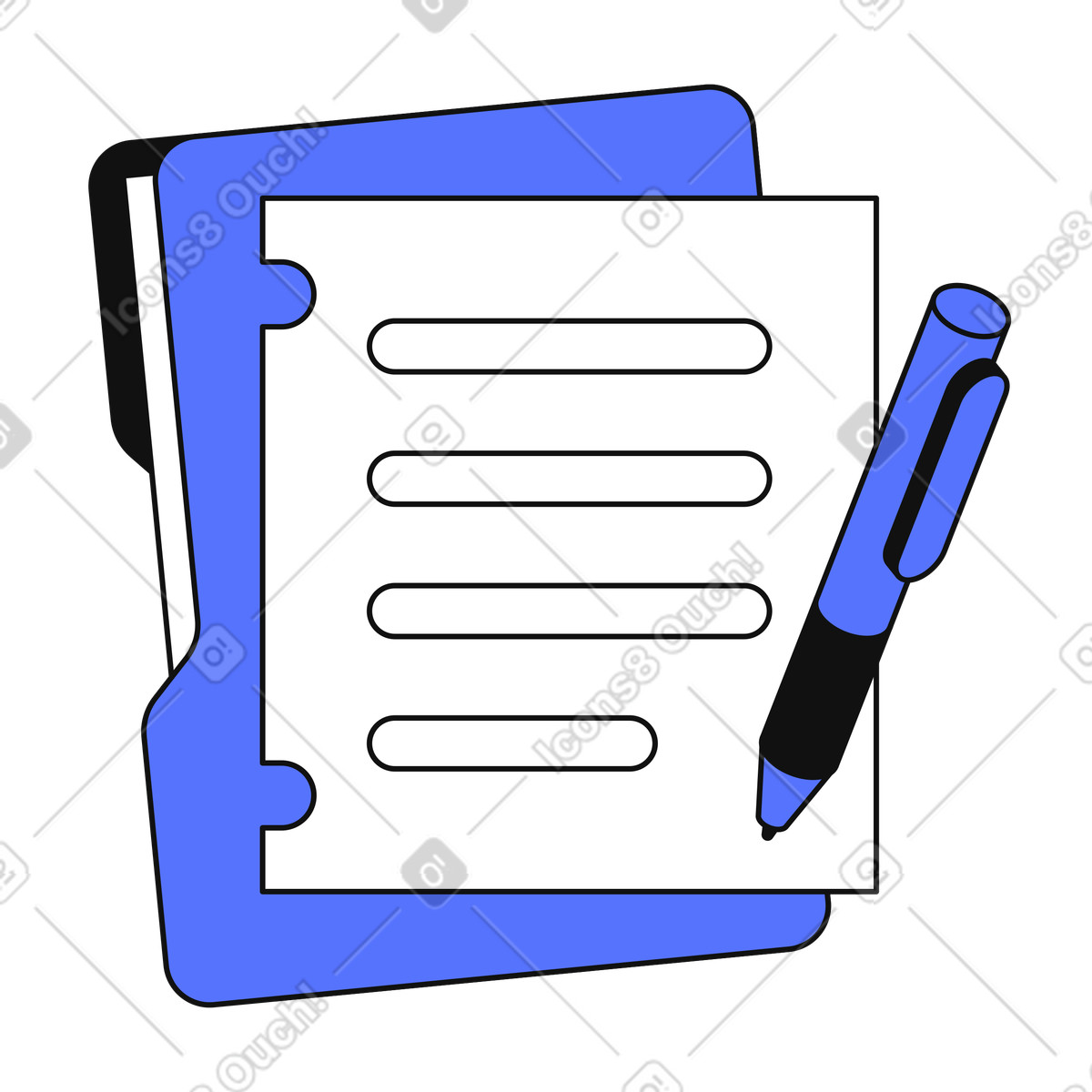 Illustration Note taking with pen and paper sheet for study materials dans le style Main à télécharger aux formats PNG, SVG
