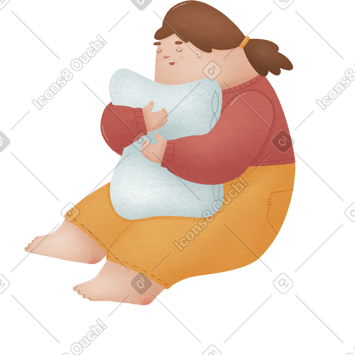 Woolly スタイルの Woman sits hugging a pillow のイラストをPNG、SVG形式でダウンロード