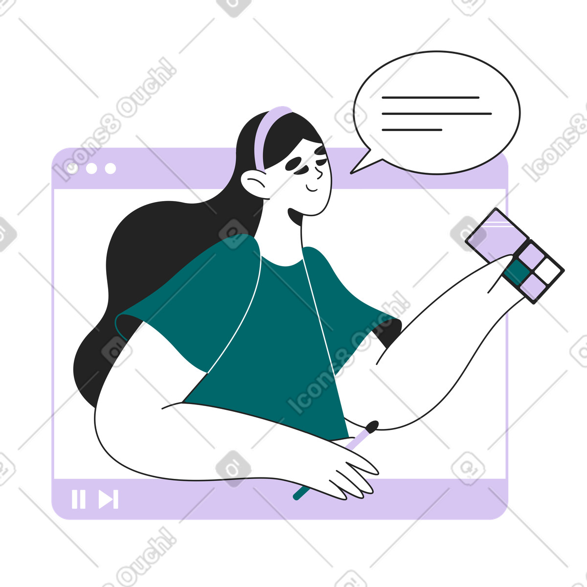 Presenter in makeup tutorial video, Beauty vlog and content creation illustration Sammy Line style download PNG, SVG