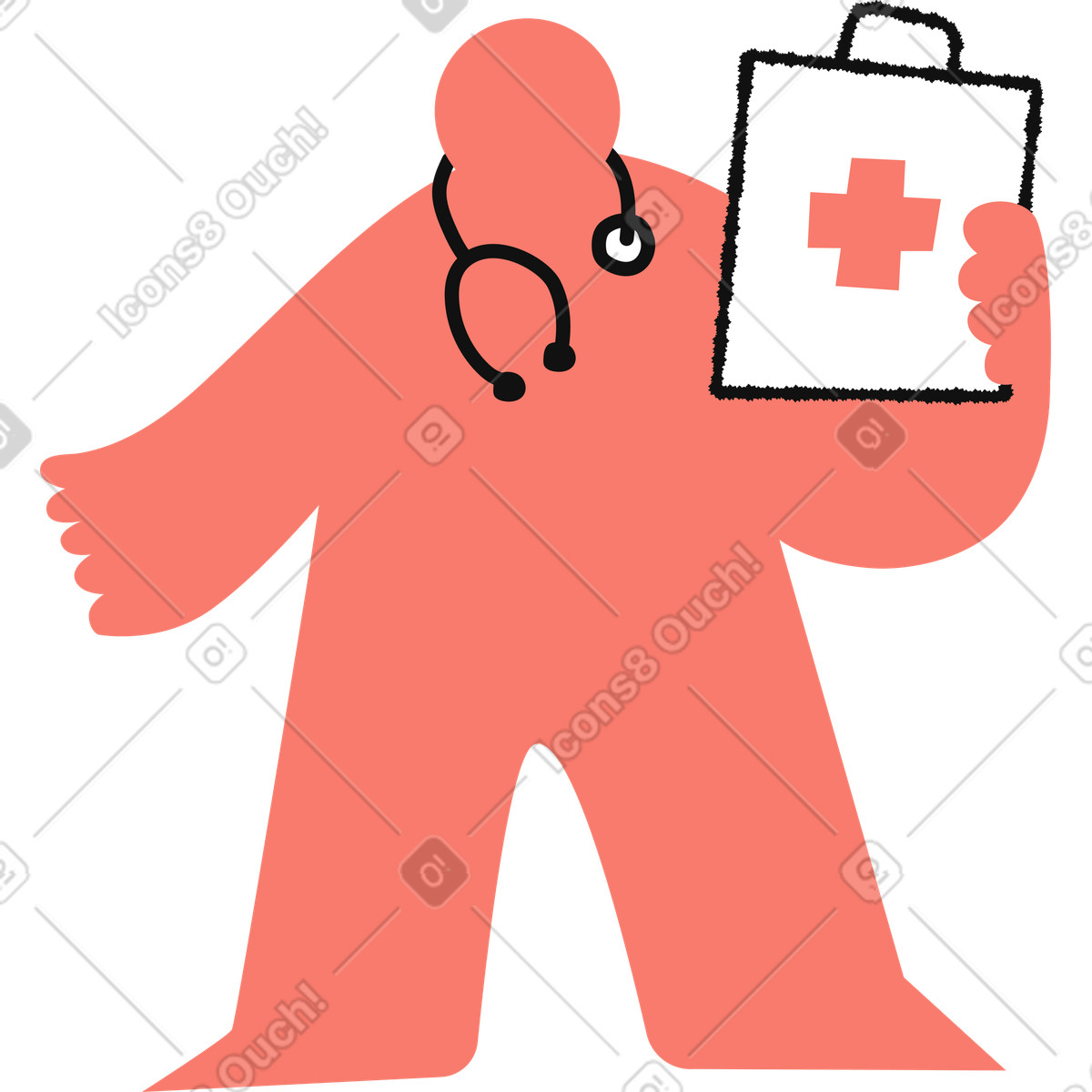 Ilustração de Doctor silhouette holding medical clipboard with cross and stethoscope em no estilo Bold People para baixar em PNG, SVG