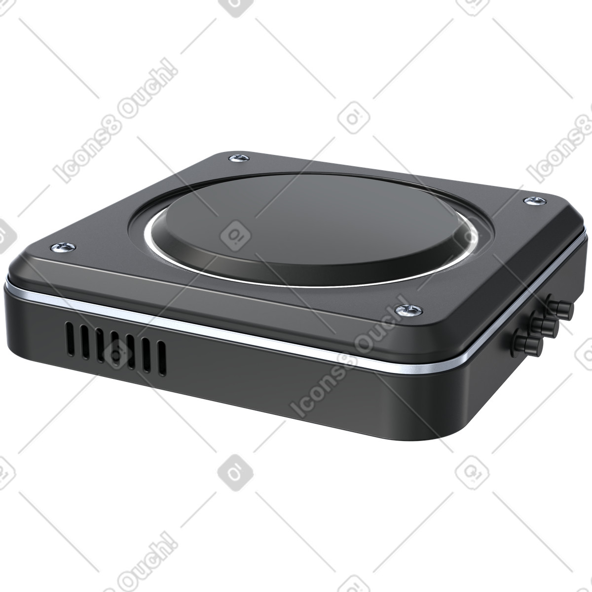 Black compact equipment control unit with vents illustration in 3D Pro style download in PNG, SVG