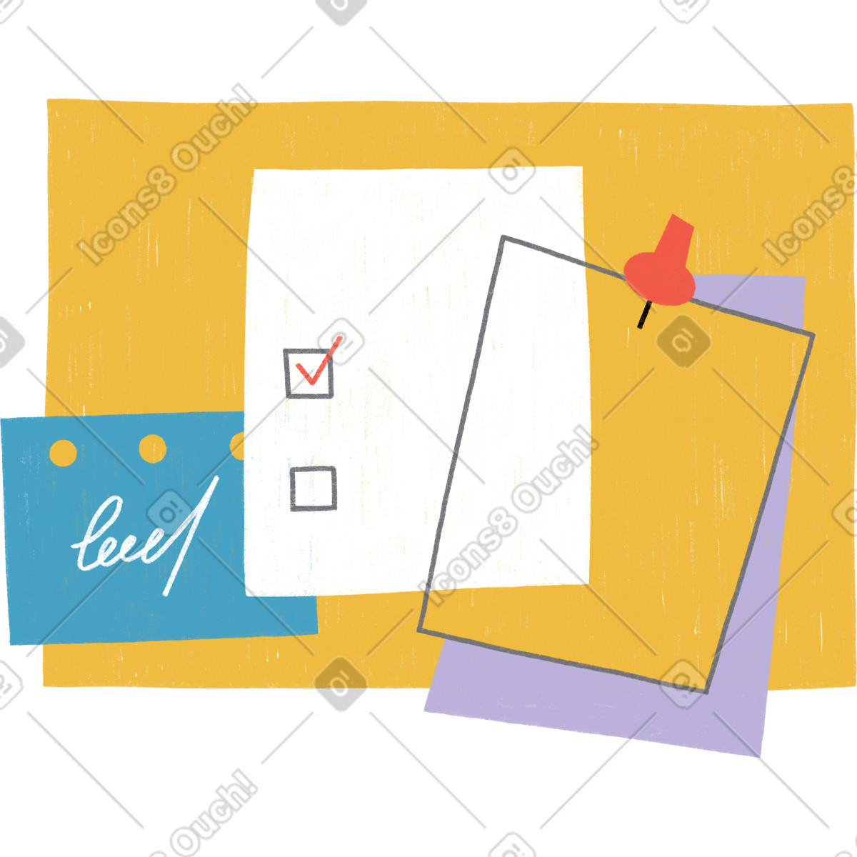 Ilustração de Yellow board with paper notes em no estilo Tutti para baixar em PNG, SVG