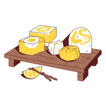 A collection of handcrafted artisan soap bars infused with "yuzu" is neatly arranged on a "rustic wooden shelf". The soap bars vary in shape and size, showcasing intricate designs and textures. Some bars have a smooth surface while others feature natural swirls that highlight the "yuzu" infusion. The wooden shelf adds a warm touch, with visible grain patterns and a few small knots. Soft shadows fall across the shelf, enhancing the three-dimensional quality of the soaps. A few slices of "yuzu" fruit are placed nearby, suggesting the fresh ingredient used in making the soap.