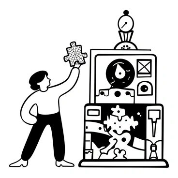 A person named "Hugo" is holding up a puzzle piece that is intricately designed to fit into the overall structure of a large automaton. The automaton is detailed, showcasing gears and clockwork elements, with various compartments that highlight its complexity. The puzzle piece in Hugo's hand has a unique design, with patterns that mirror the surrounding machinery. The scene captures the moment of discovery, emphasizing the connection between the puzzle piece and the automaton.