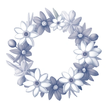 A circular wreath composed of various blooming tulips and daffodils. The flowers are arranged densely, showcasing their shapes and sizes. Soft green foliage encircles the blossoms, adding texture and fullness to the design. The overall composition creates a vibrant and inviting appearance, suitable for spring decorations.