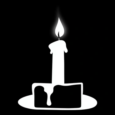A single candle standing upright on a simple surface, with a bright flame flickering at the top. The wax of the candle is partially melted, creating a smooth drape that flows down the sides. Surrounding the candle is complete darkness, emphasizing the brightness of the flame. The light from the candle casts soft shadows on the surface and creates a gentle glow that fades into the dark background. The overall composition conveys a sense of warmth and solitude.