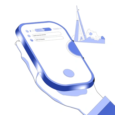A futuristic digital wallet is being held in a person's hand. The wallet has a sleek, streamlined design with a smooth surface that appears to be emitting a soft glow. The person's fingers are wrapped around the edges, showcasing a detailed grip. The wallet features a holographic interface displaying various payment options and notifications. In the background, a hint of modern architecture and technology can be seen, emphasizing the advanced nature of the wallet.