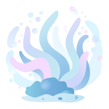 A close-up view of an anemone with long, flowing tentacles swaying gracefully in the ocean current. The tentacles are depicted in various shades of soft pastel colors, showcasing their delicate appearance. The anemone is anchored to a rocky surface, surrounded by small pebbles and soft sand. Bubbles are rising around the tentacles, emphasizing the motion of the water. The background features a gentle gradient of pastel blues and greens, mimicking the light filtering through the water.