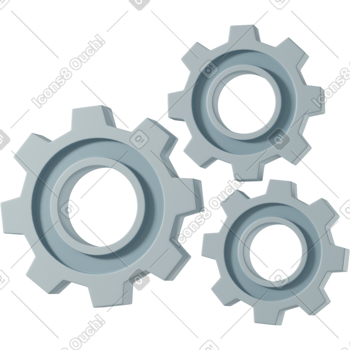 Tre ingranaggi in metallo grigio illustration in PNG, SVG