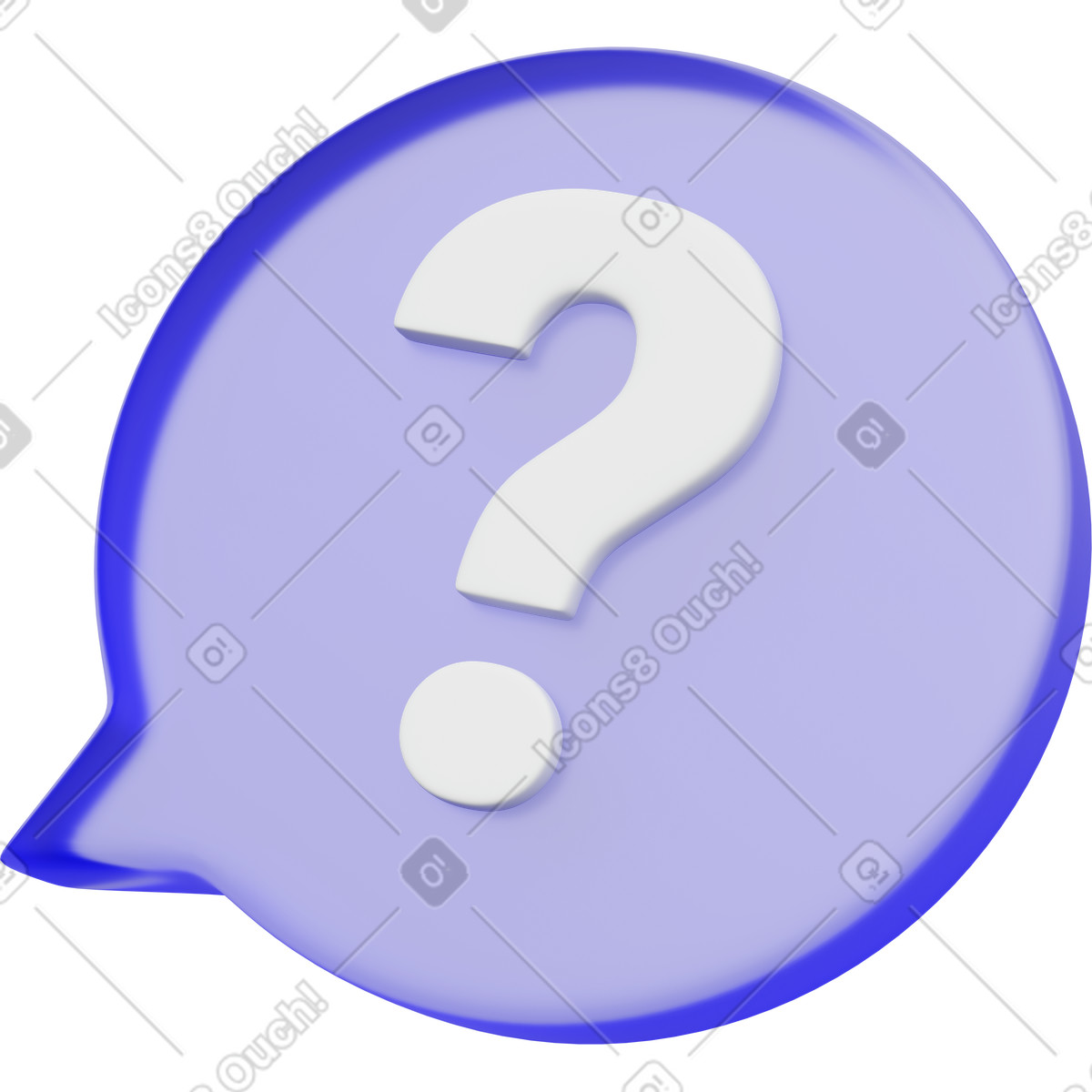 Round translucent speech bubble with question mark illustration in 3D Playful style download in PNG, SVG