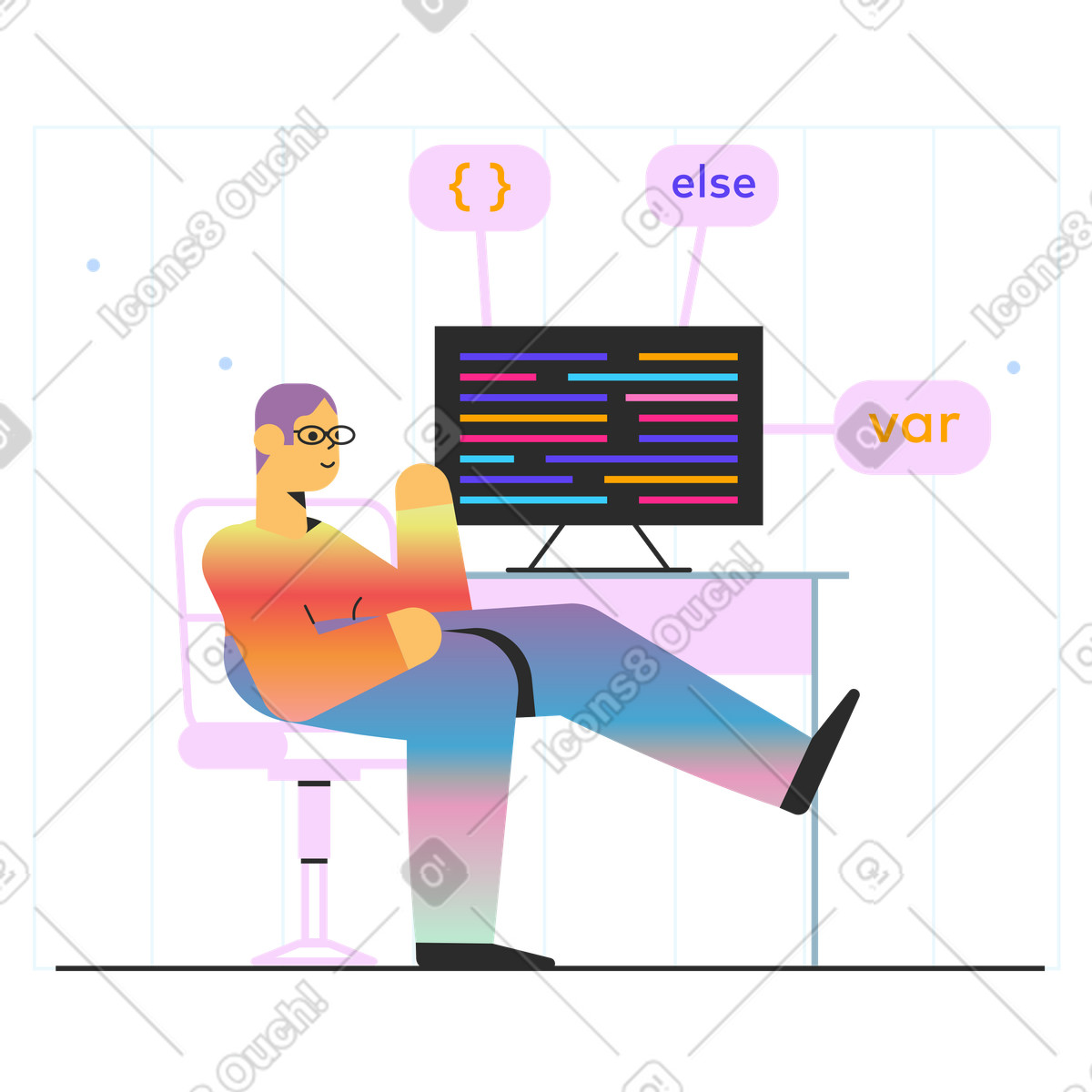 Web programer illustration in Marginalia style download in PNG, SVG