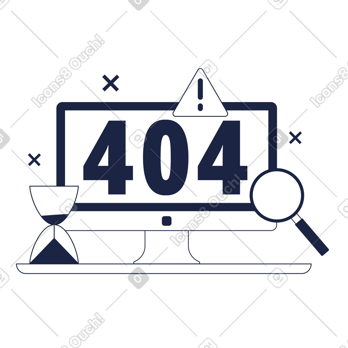 Computer screen displaying error 404, Broken link or lost resource illustration in Urban Line style download in PNG, SVG