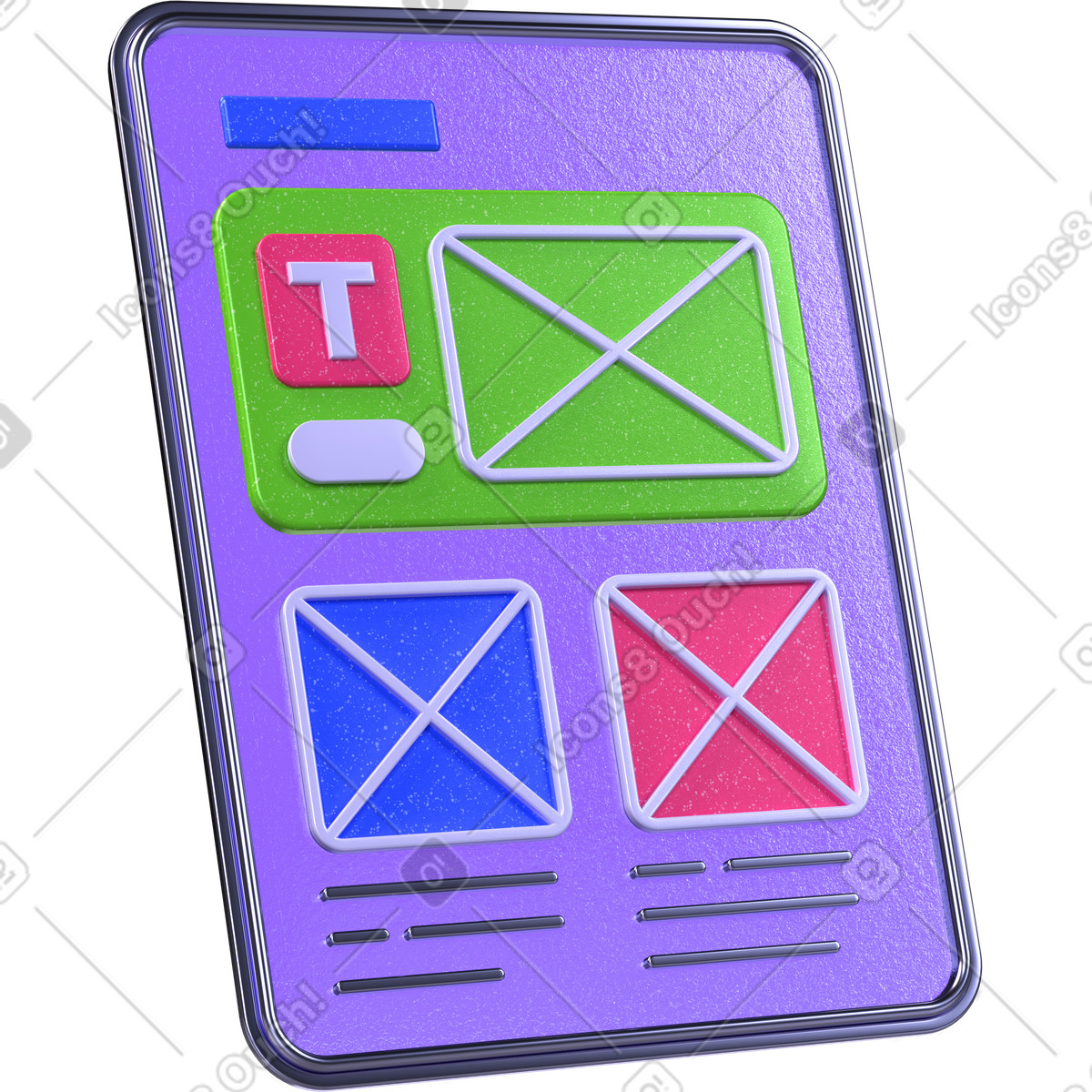 Illustration Conception de la mise en page du site web, des maquettes d'interface utilisateur et planification contenu numérique dans le style 3D Boost à télécharger aux formats PNG, SVG
