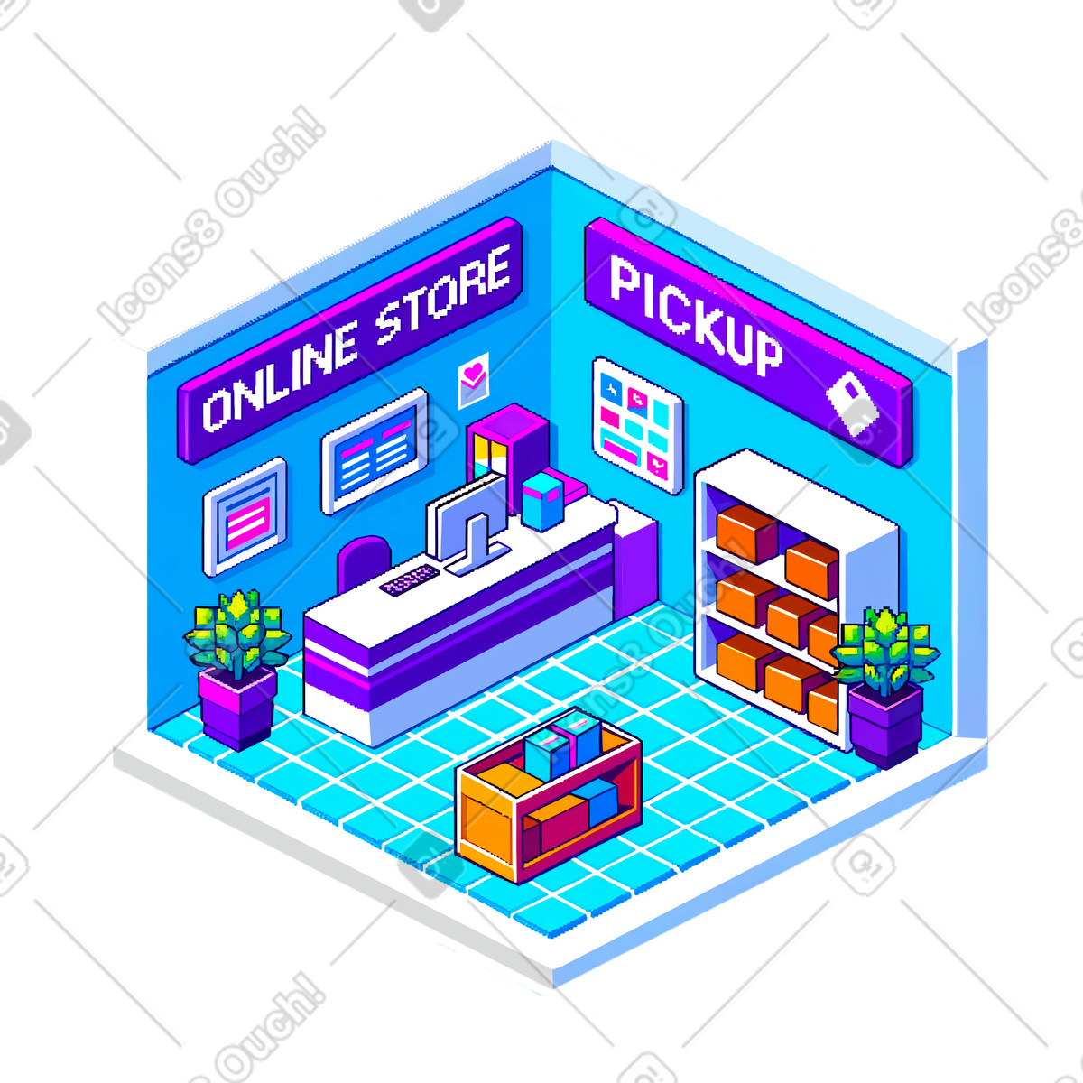 Abholpunkt für pakete im onlineshop-Illustration Rooms-Stil als Download in PNG, SVG