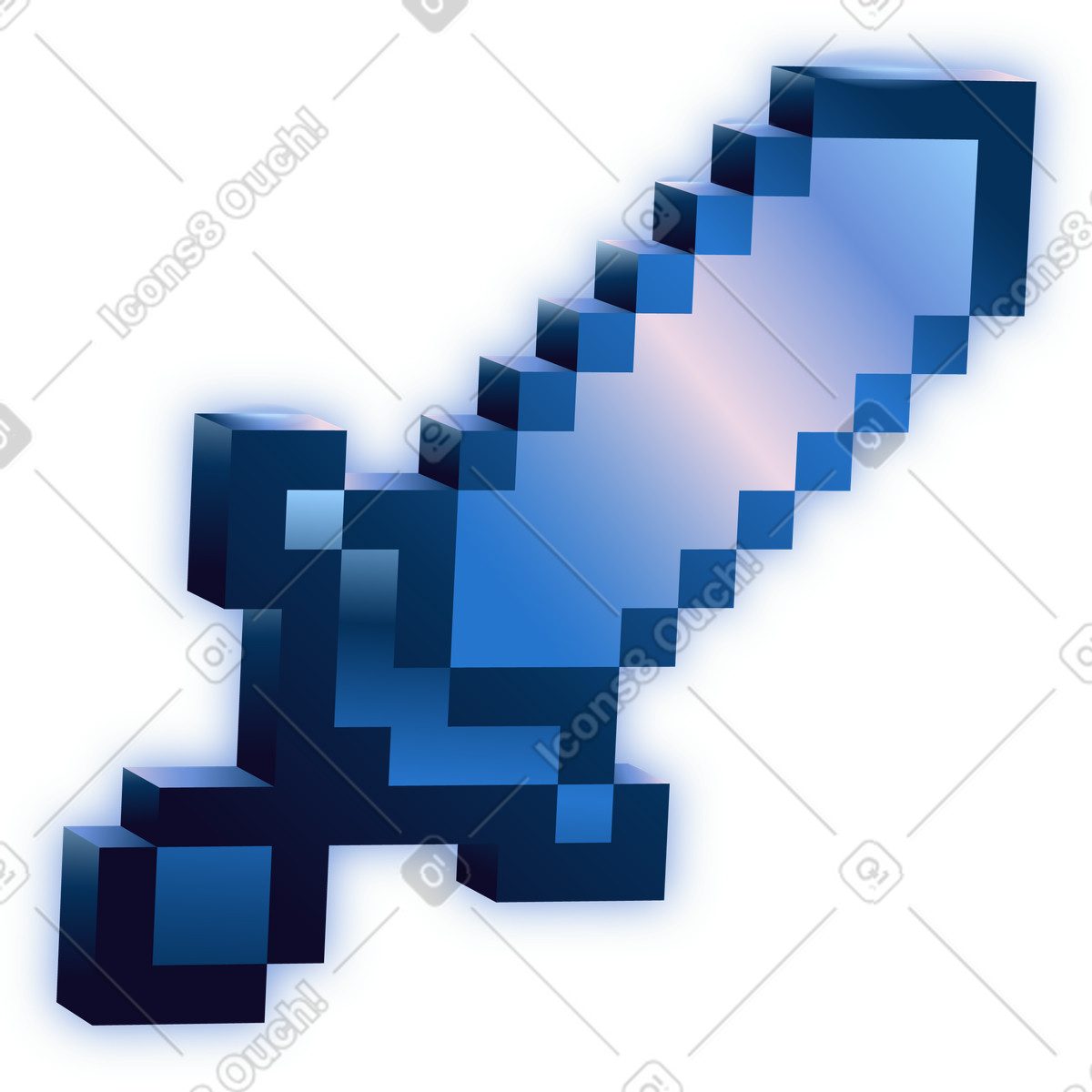 下载 Dimension 风格的 Pixel glowing blue gradient sword weapon game asset 插画，支持 PNG、SVG 格式