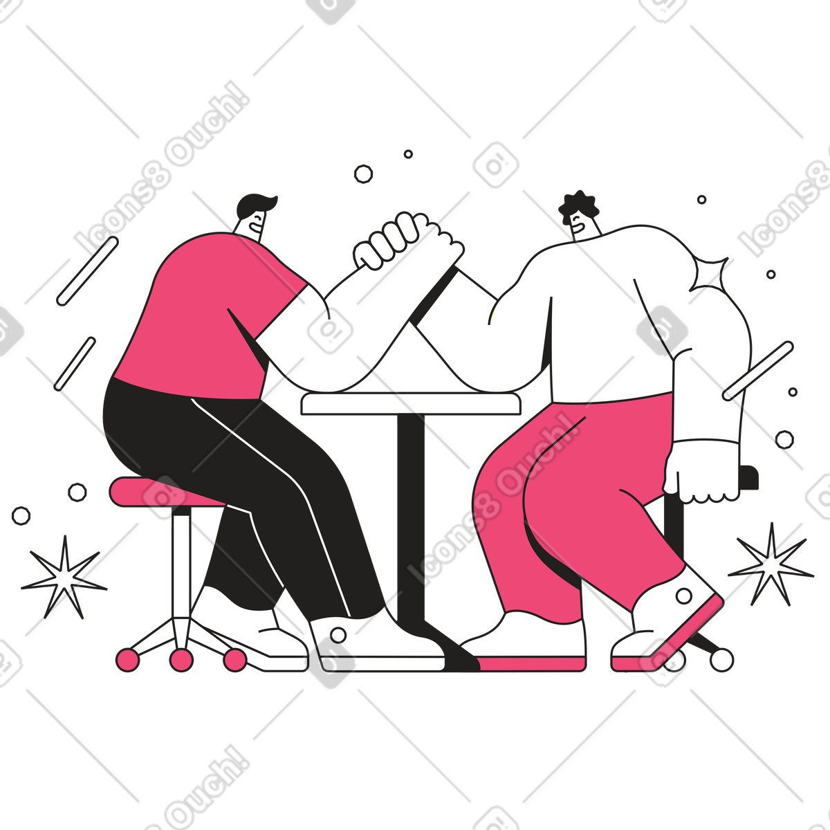 Dazzle Line スタイルの 腕相撲をする 2 人のライバル のイラストをPNG、SVG形式でダウンロード