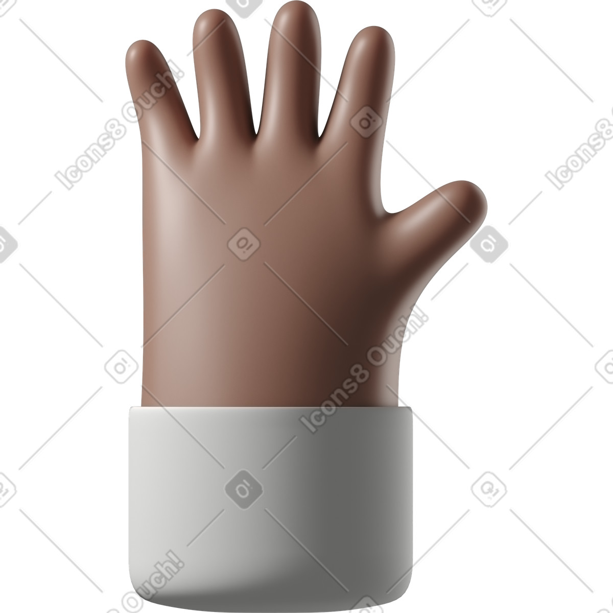 Brown skin waving hand with fingers splayed illustration in 3D Hands Fun&Wild style download in PNG, SVG