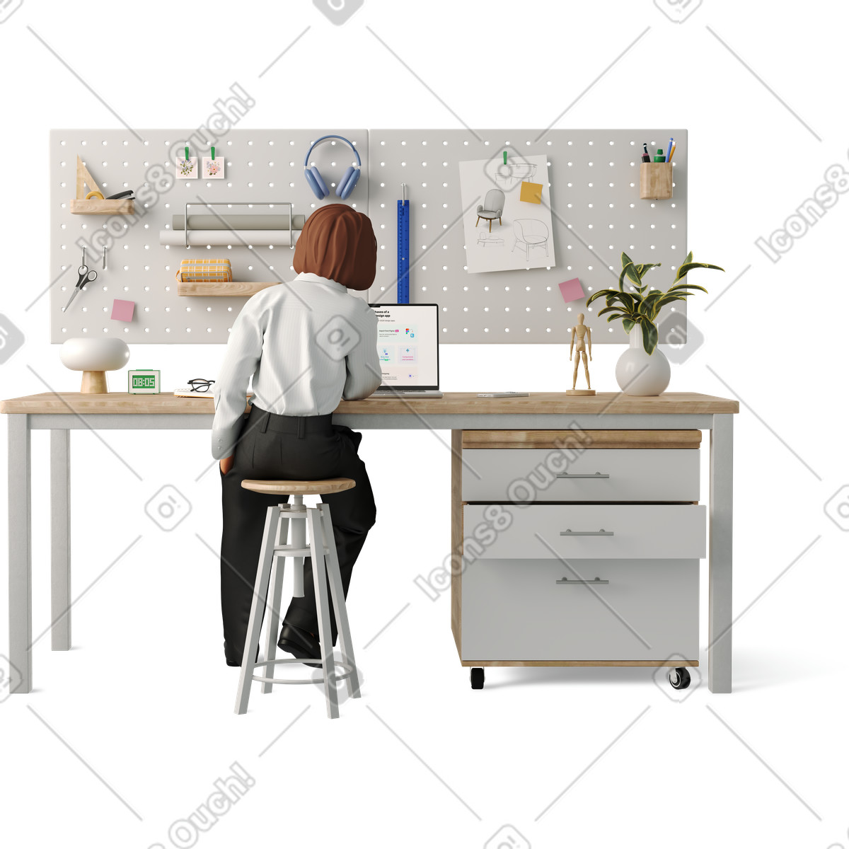 Иллюстрация Woman at design desk в стиле 3D Business — скачать в форматах PNG, SVG