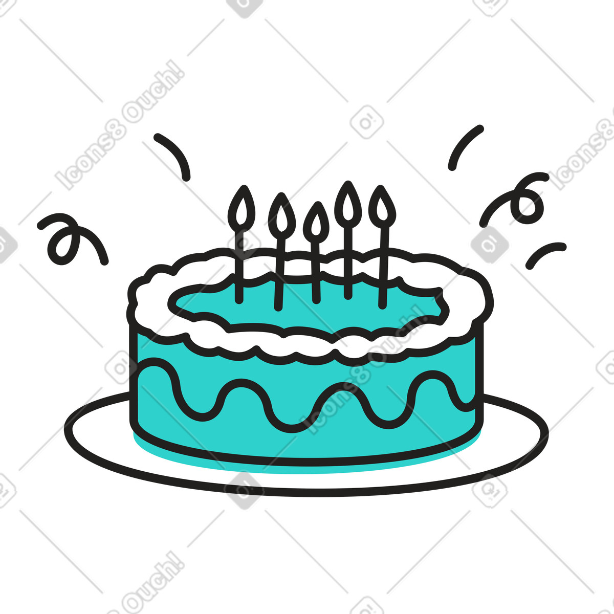 Birthday cake with five candles illustration in Little style download in PNG, SVG