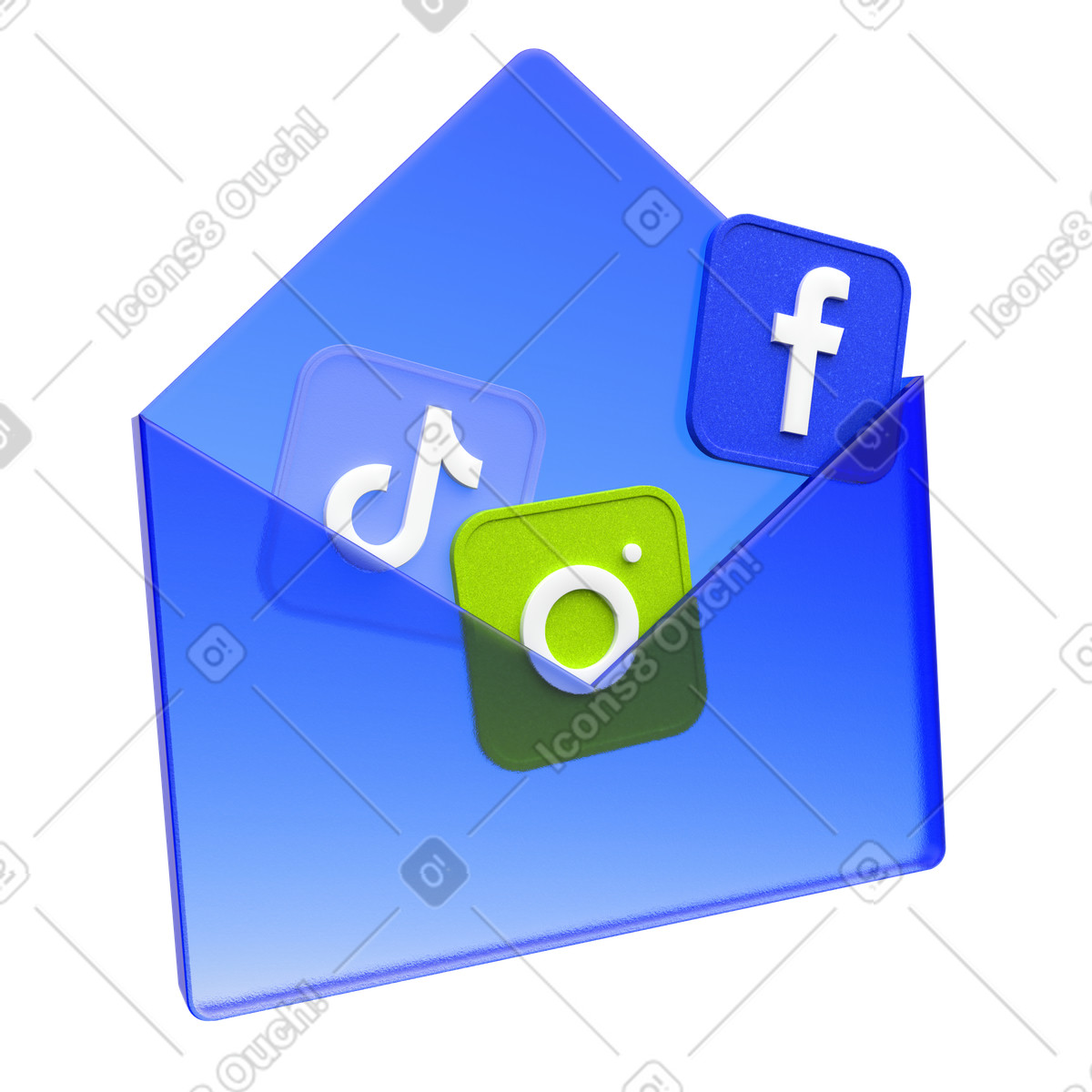 Social media marketing, multichannel outreach, cross platform promotion via messaging illustration in 3D Enterprise style download in PNG, SVG