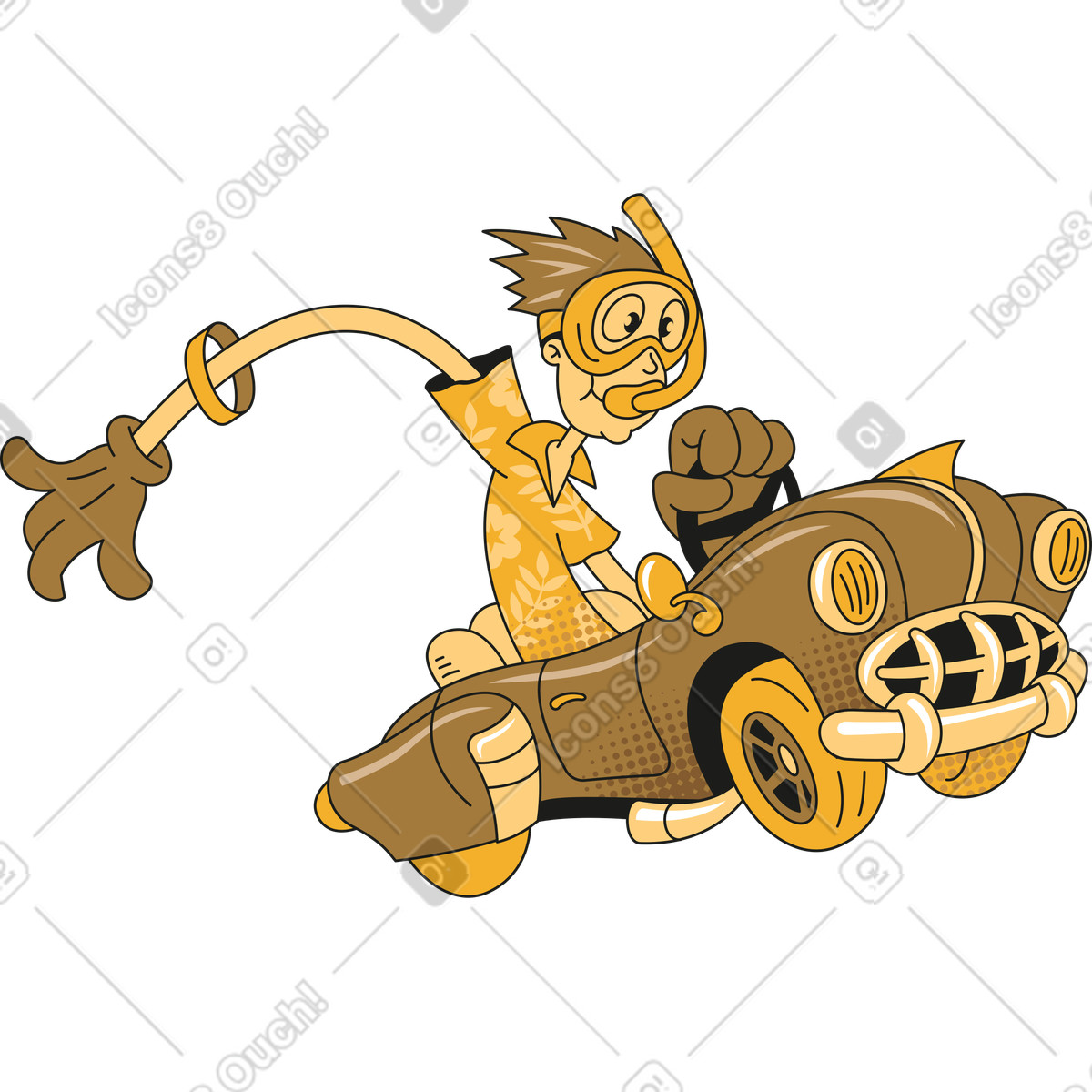Man in car illustration Rubber style download PNG, SVG