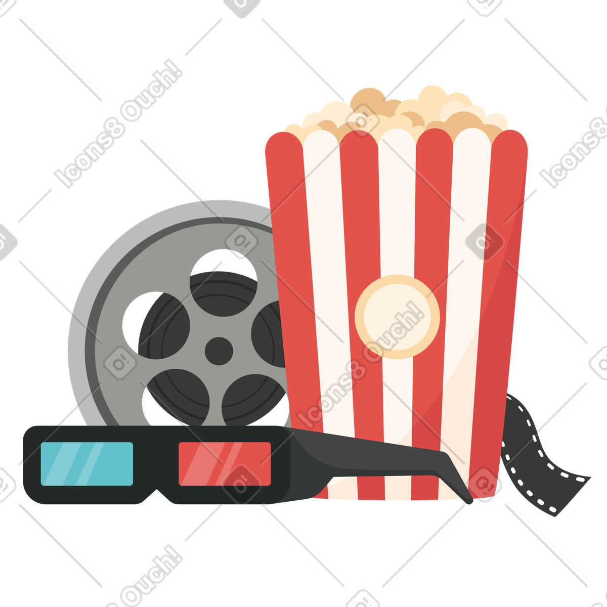 Lagom スタイルの 映画鑑賞用のポップコーンと3dメガネ のイラストをPNG、SVG形式でダウンロード