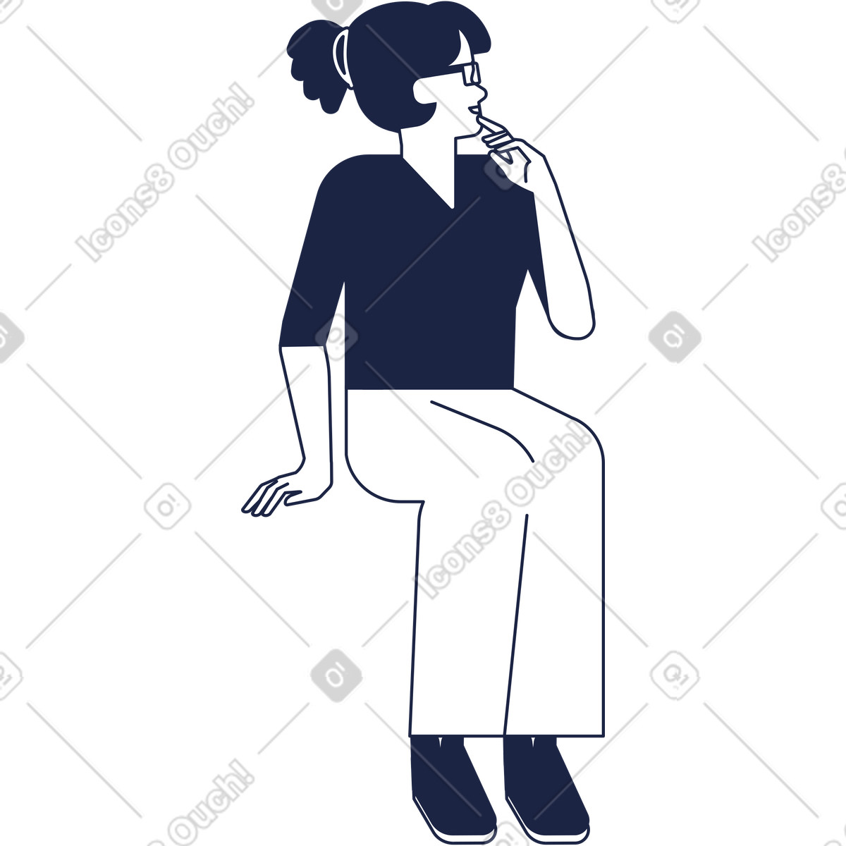 Woman with glasses is sitting illustration in Urban Line style download in PNG, SVG