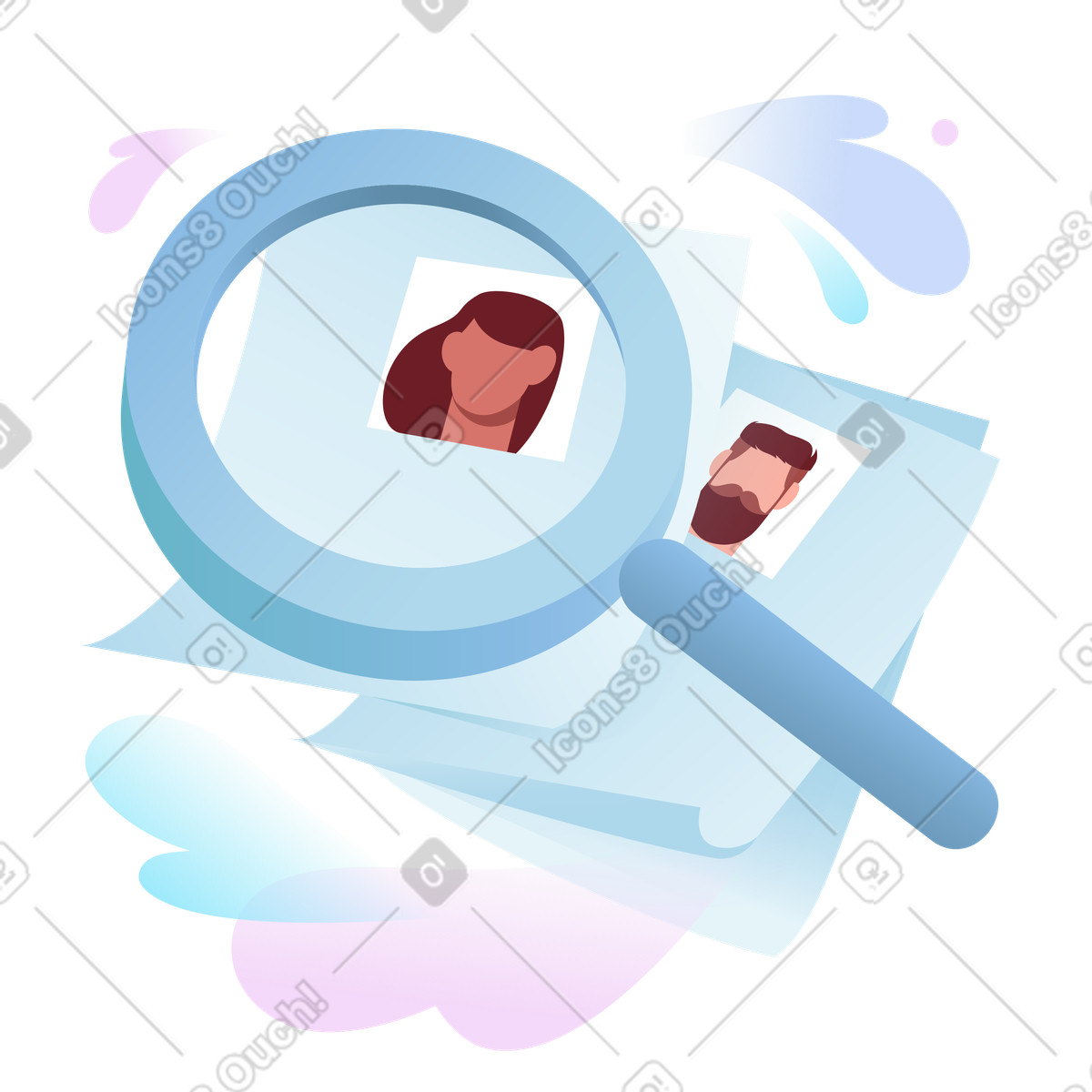 Airy スタイルの 人事担当者が候補者の履歴書に目を通す のイラストをPNG、SVG形式でダウンロード