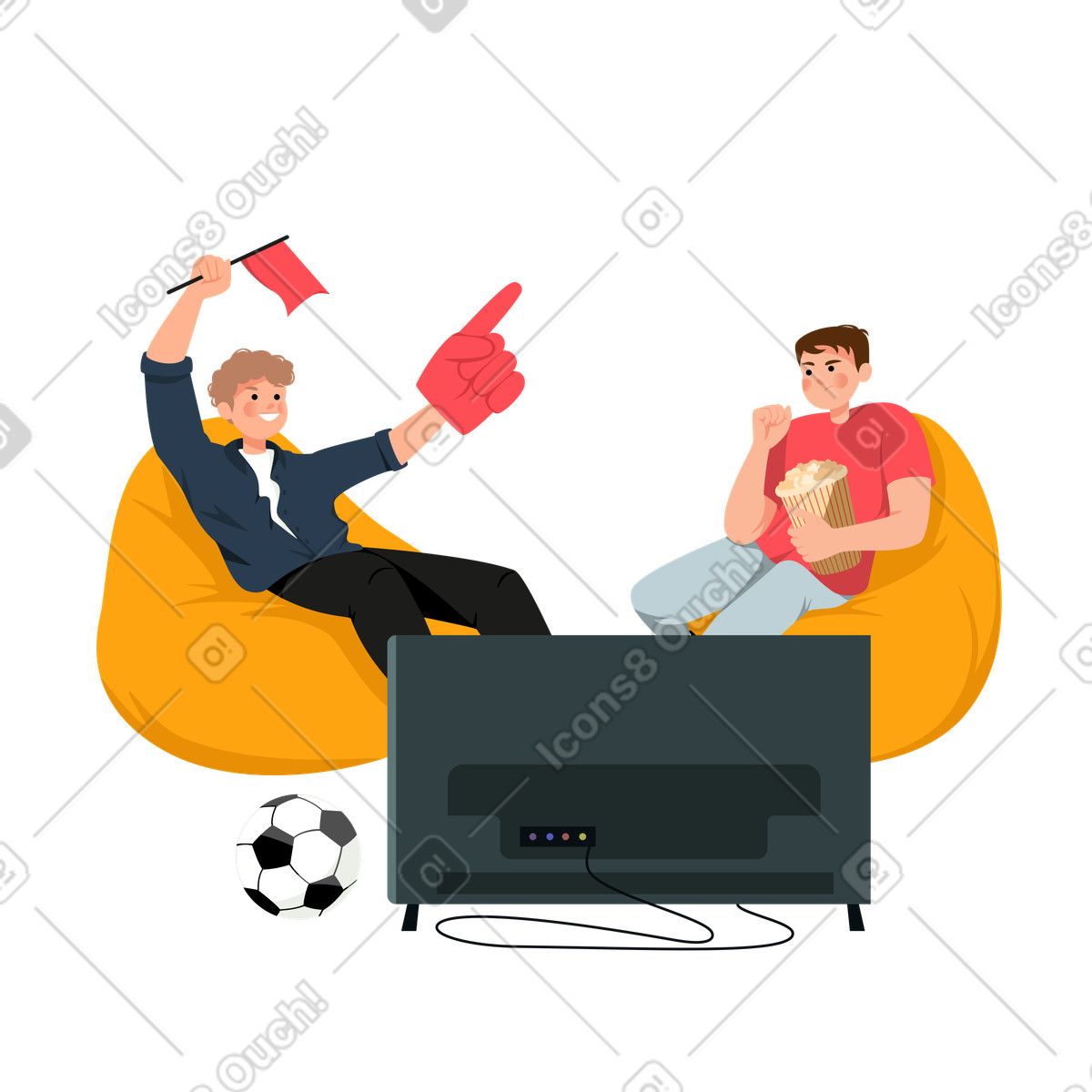 Ilustración Aficionados al deporte en casa viendo el partido estilo Lagom a descargar PNG y SVG