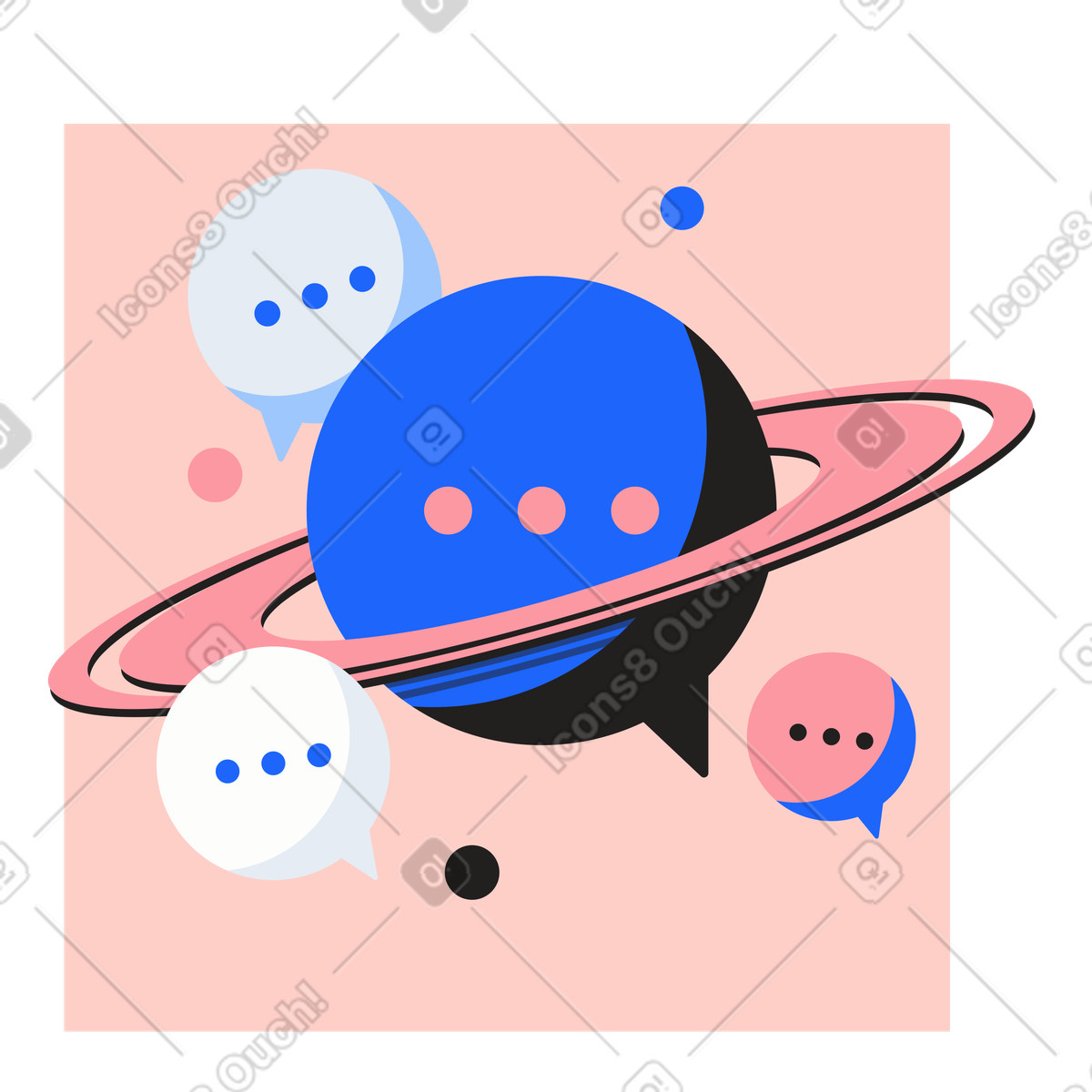 Texting: planet of messages animated illustration in Editorial style download in GIF, Lottie (JSON), AE