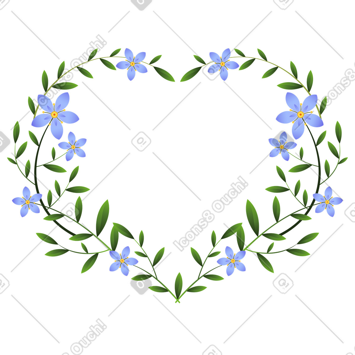 Kleine blaue blumen in form eines herzens zur beschriftung gesammelt-Illustration im Blossom-Stil als Download PNG, SVG