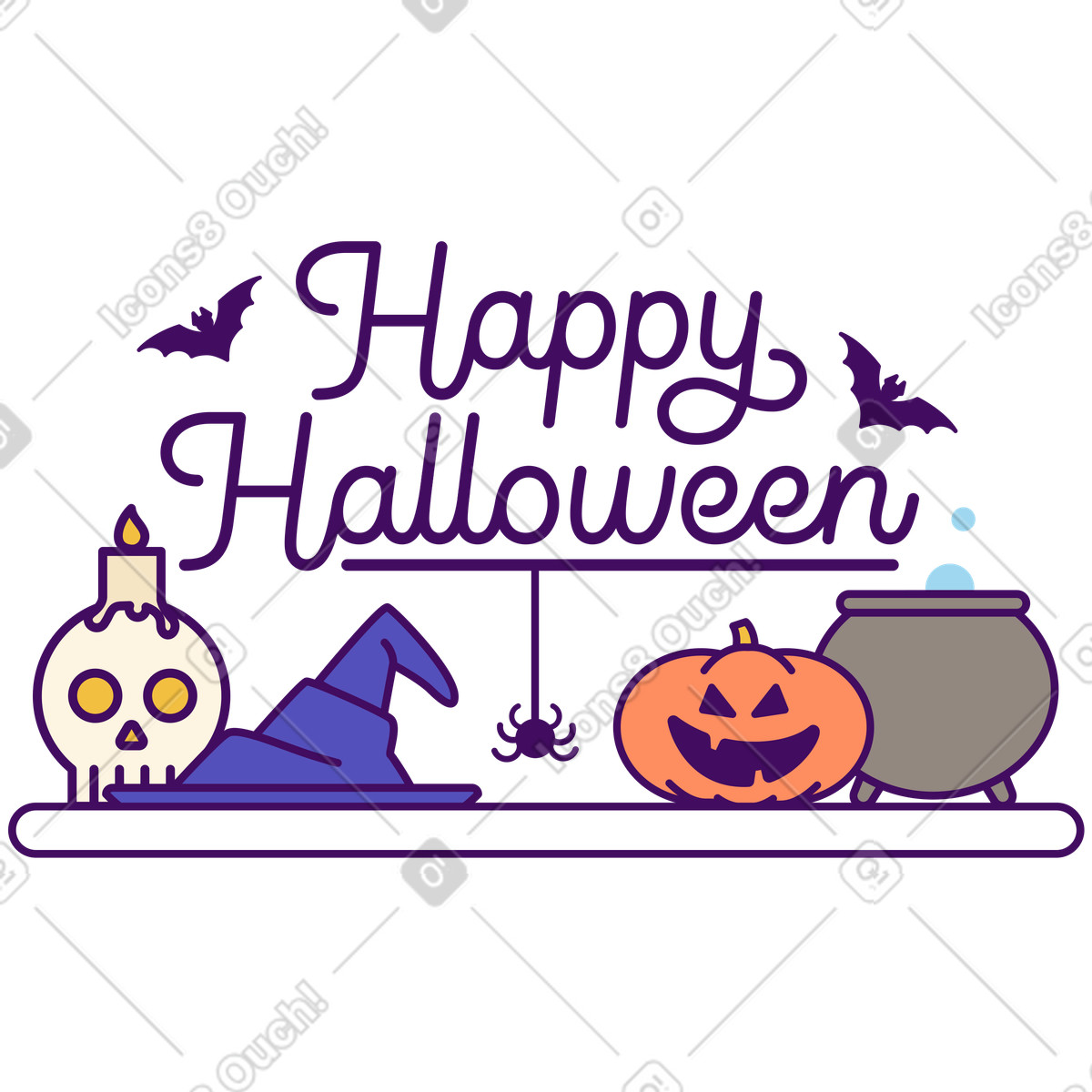 下载 Simplistic 风格的 Halloween items, Spooky celebration decoration, Seasonal greeting or digital card 插画，支持 PNG、SVG 格式