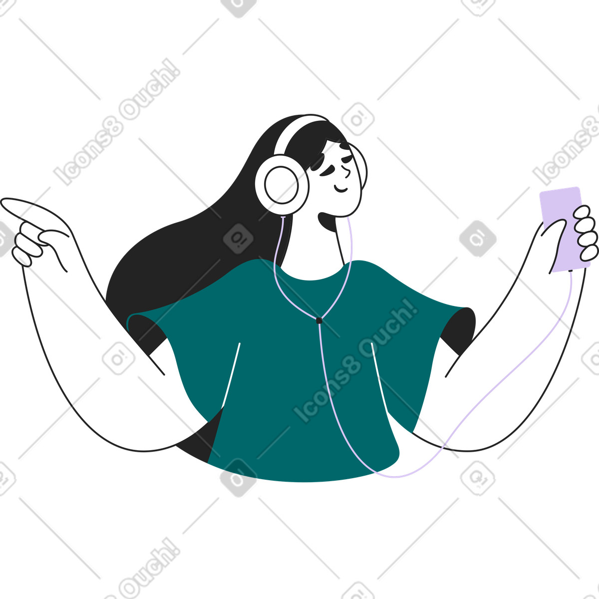 Musik mädchen-Illustration im Sammy Line-Stil als Download in PNG, SVG