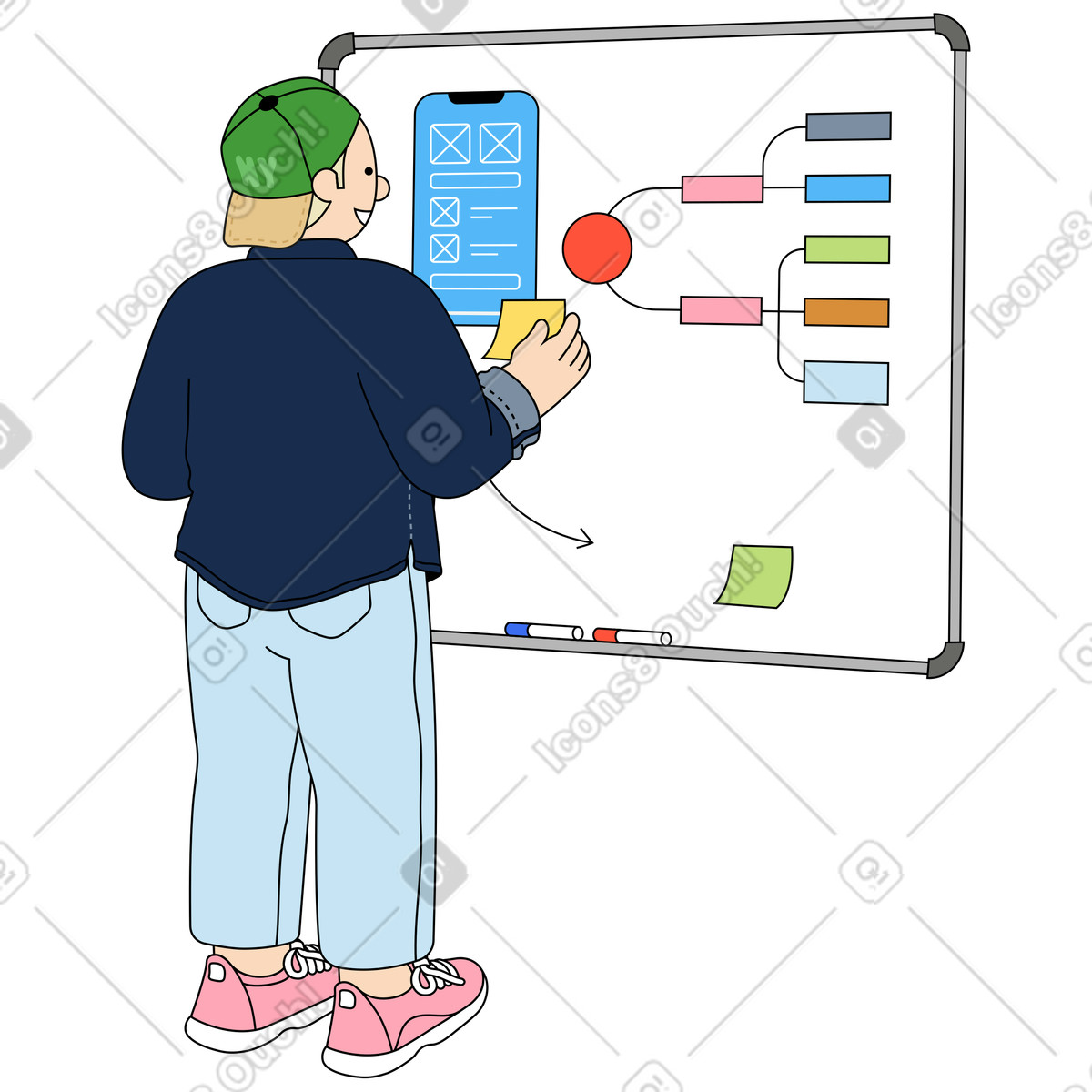 Man developing and designing mobile app illustration in PNG, SVG