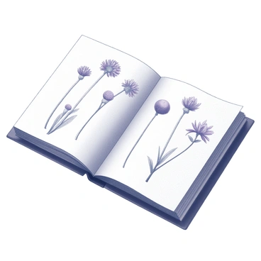 An open sketchbook is placed on a flat surface. The pages are filled with detailed pencil sketches of "allium flowers." Each sketch captures the unique spherical clusters of small purple flowers atop slender green stems. Some sketches show the flowers from various angles, highlighting their intricate petal arrangements and fine details of the stems and foliage. The sketchbook's textured pages add depth to the illustrations, while the surrounding area is clear, emphasizing the beauty of the floral sketches.