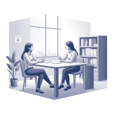 A recruiter coaching a candidate one-on-one in an inviting office space, with resources around.