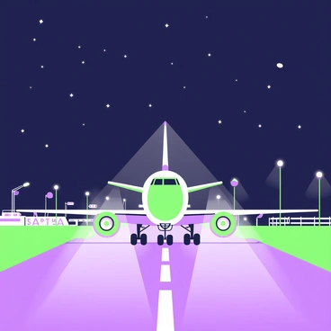 An Antonov plane illuminated by runway lights during a nighttime operation