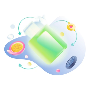 An ATP molecule is illustrated as a battery, with a sleek, metallic design. The battery is positioned prominently in the center, glowing with a vibrant green light, symbolizing energy. Surrounding the battery are various cellular structures, such as a mitochondrion, depicted as an oval shape with inner folds and a textured surface. There are smaller components like ribosomes and vesicles nearby, showcasing a cellular environment. Arrows indicating energy flow are drawn from the battery towards these structures, emphasizing the connection between ATP and cellular function. The background features a soft gradient transitioning from light blue to white, enhancing the overall visual clarity of the scene.