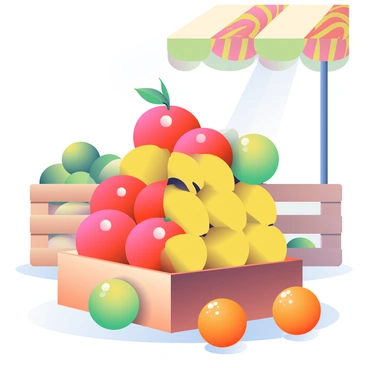 A vibrant stack of assorted fruits in a market setting