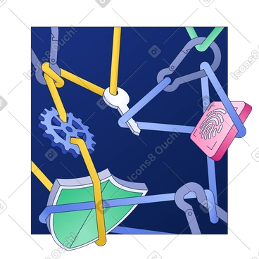 Shield, Key, and Fingerprint for Security animated illustration in GIF, Lottie (JSON), AE