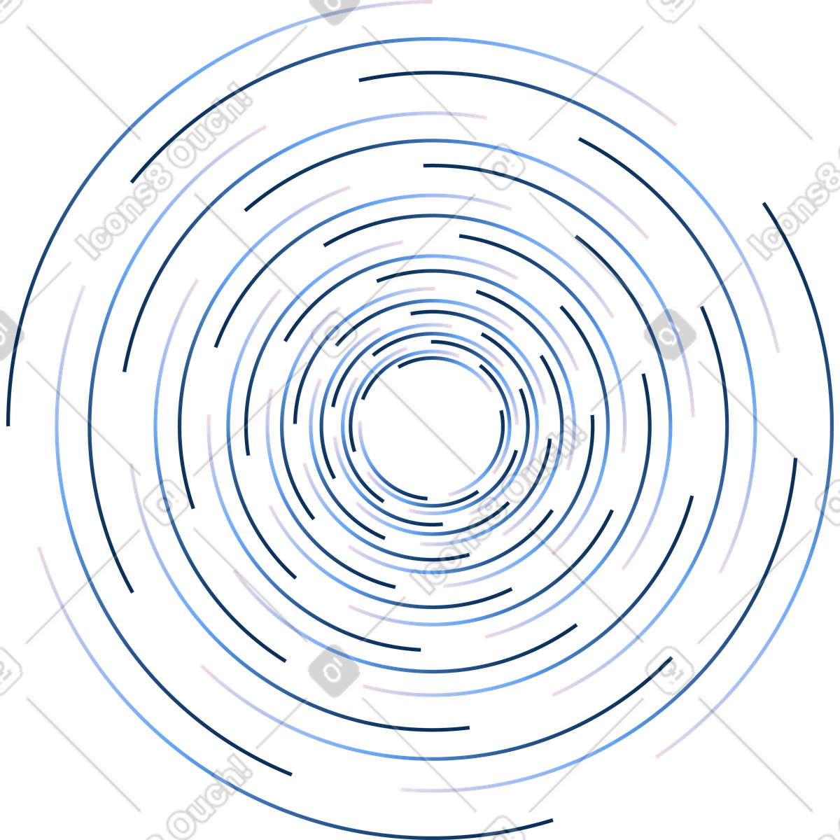Illustration Orbite spirale bleue, vortex central, flux de rotation des données dans le style Forms à télécharger aux formats PNG, SVG