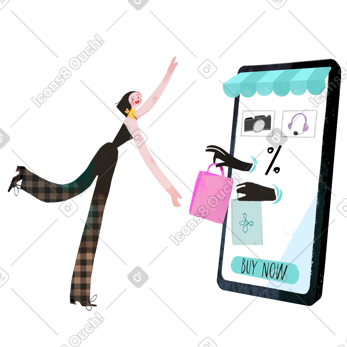 Frau kauft mit smartphone online ein-Illustration im Fabulous-Stil als Download in PNG, SVG
