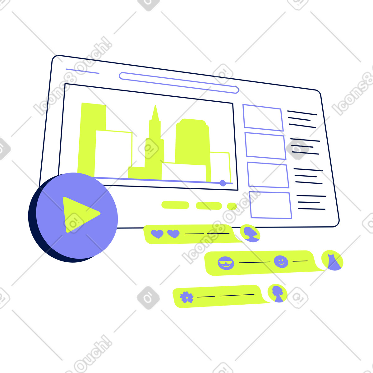 Ilustración Comentarios al video en youtube estilo Glow a descargar PNG y SVG