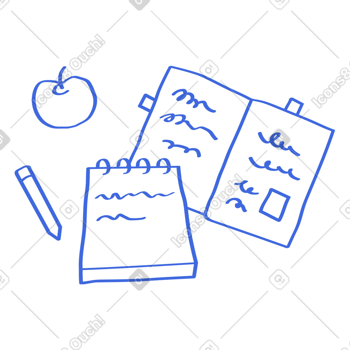 Ballpoint スタイルの Notebook planner pen and Apple for daily study organization のイラストをPNG、SVG形式でダウンロード