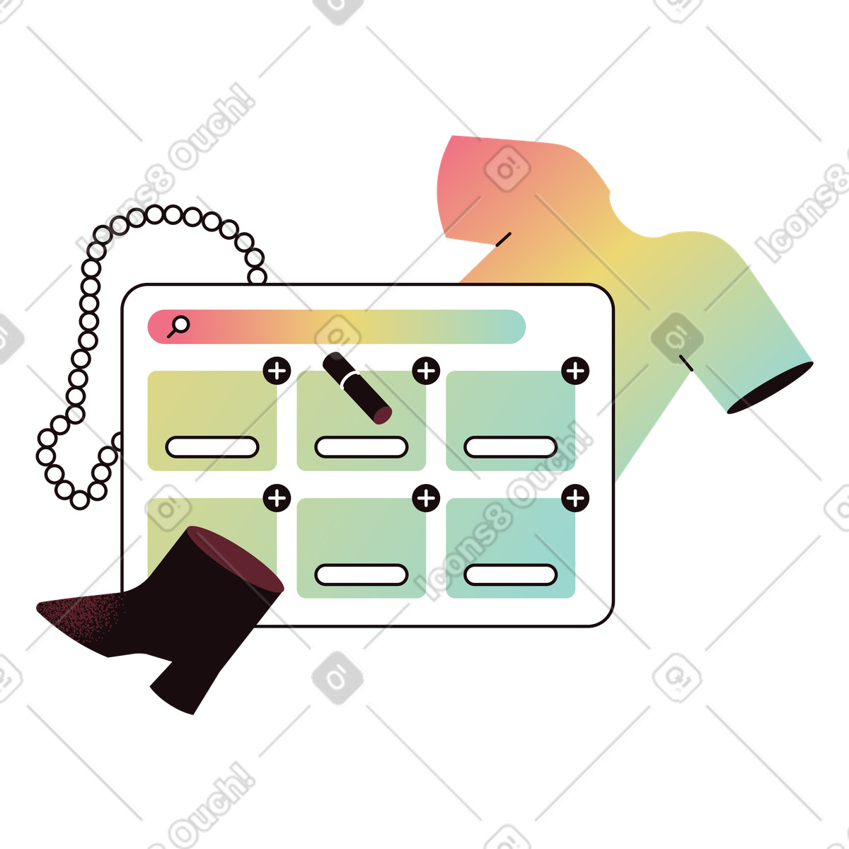 E-commerce platform displaying catalog items, Online shopping setup illustration in Delight style download in PNG, SVG