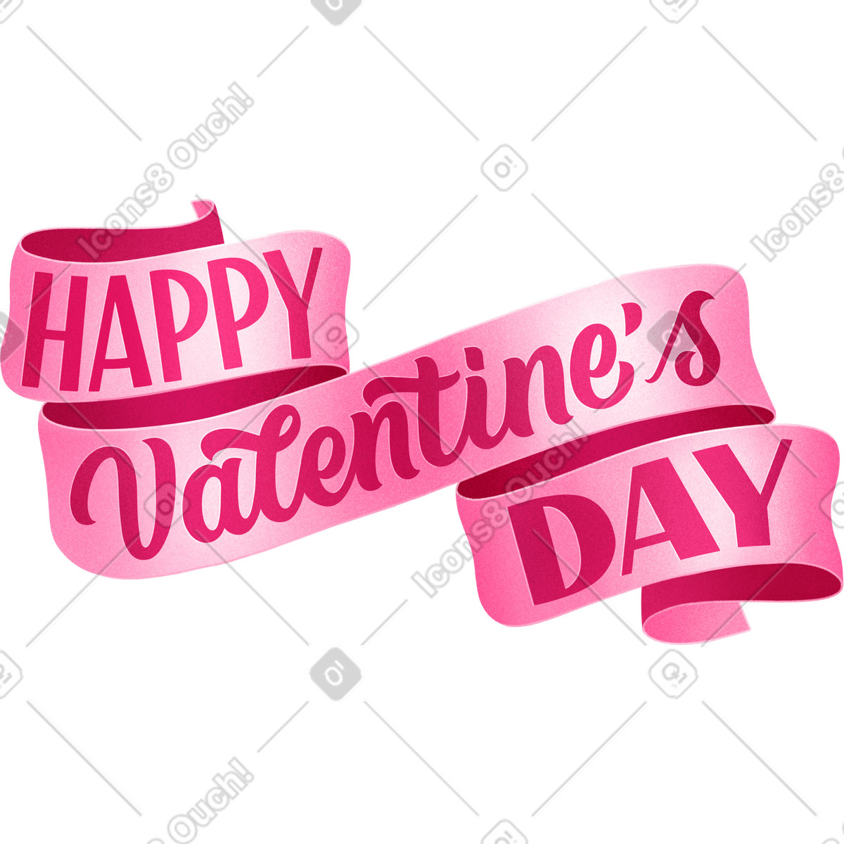 Schriftzug „fröhlicher valentinstag“-text auf dem rosa band-Illustration im Lettering-Stil als Download in PNG, SVG