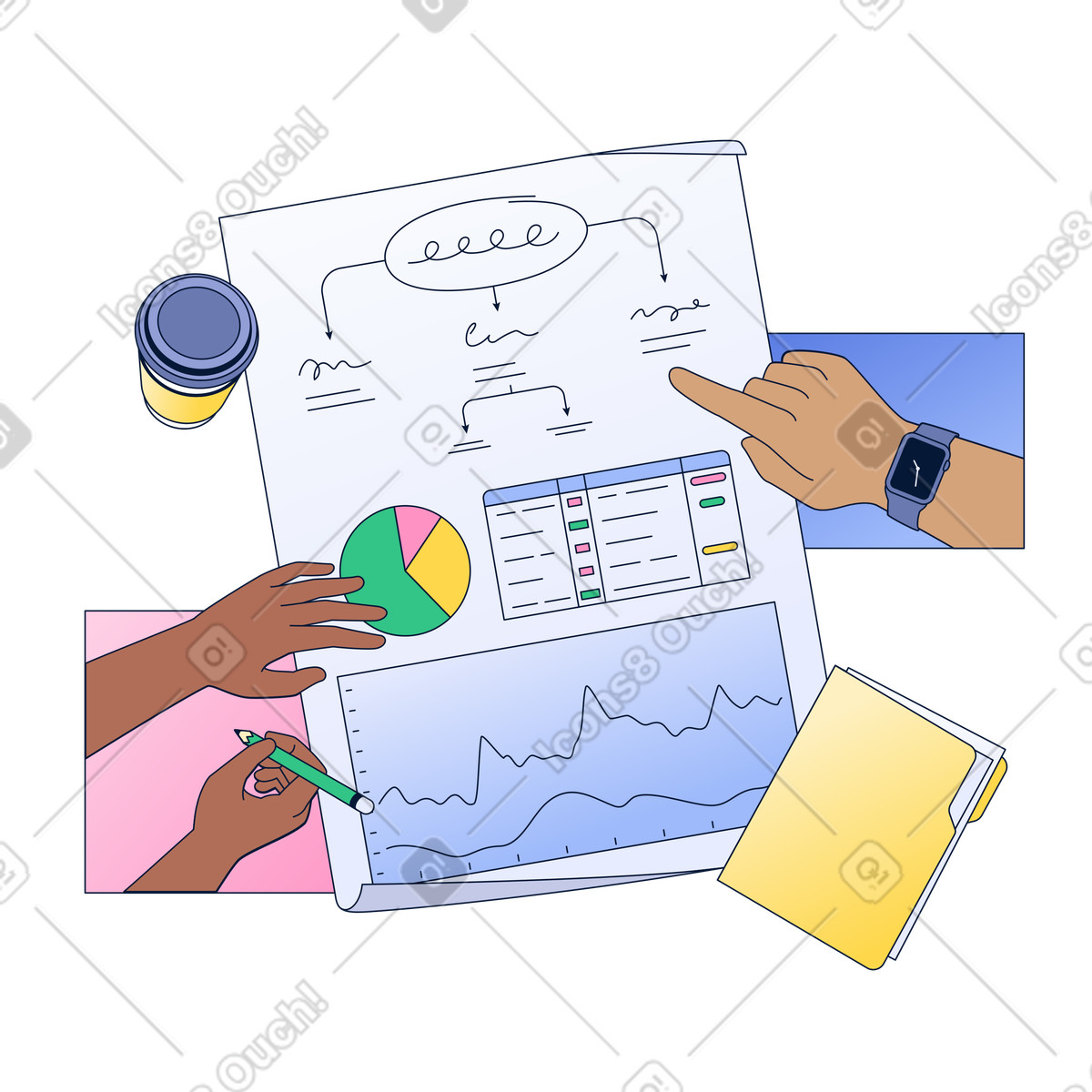 Working on project in team illustration Neat style download PNG, SVG